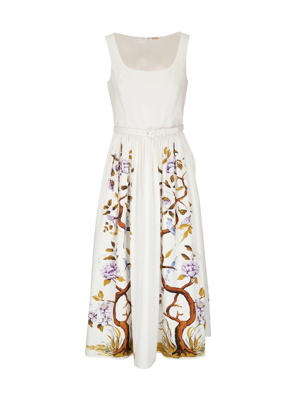 NWT Adam Lippes Flower Branch-Print Belted Printed Poplin Scoop Neck Dress Size6